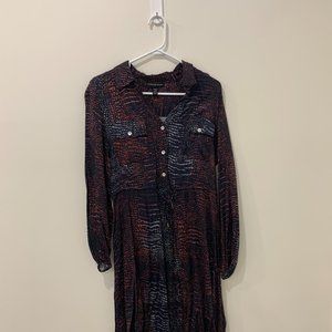 Tribal Femme V Neck Collared long Button Down Dress